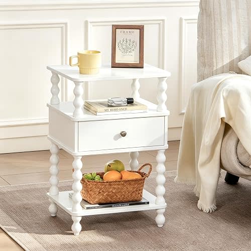 AWASEN White Nightstand, Bed Side Table Bedroom with Drawer, End Table