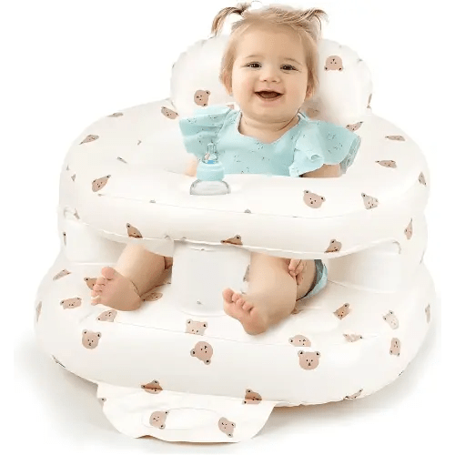 Inflatable Baby Seat for Babies 4-36 Months, Tooktro Blow Up Floor Chair with Built-in Air Pump for Sitting Support, Perfect for Summer and Beach Travel, Full enclosure丨 Inflatable Baby Chair (Bear)