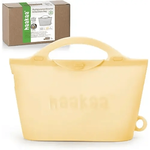 Haakaa Silicone Microwave Steamer & Steriliser Bag, 70oz/2000ml Large Capacity Reusable Steaming Bags for Baby Bottles,Breast Pump,Accessories,Pacifiers,Teethers, Great for Home&On The Go,Pinapple/1PC