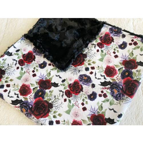 Minky Halloween Baby Blanket, Spooky Bats Crib Sheet Girl, Gothic Girl Lovey, Gothic Floral Crib Bedding, Pink Swaddle, Spider Changing Pad