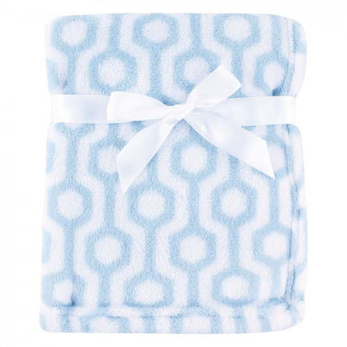 Luvable Friends Baby Boy Coral Fleece Blanket, Blue Hexagon, One Size