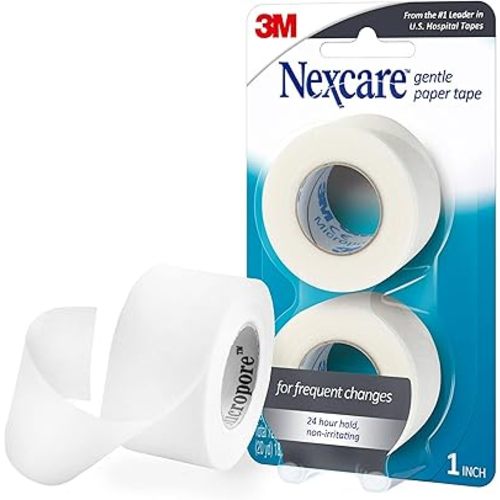 Nexcare Gentle Paper Medical Tape, 1 Inch x 10 Yards (2 Rolls) – Hypoallergenic First Aid Surgical Tape for Sensitive Skin, Latex-Free