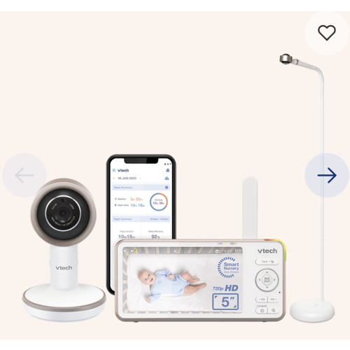 V-Care 5" 720p HD Display 1080p Over-the-Crib Wi-Fi Smart Video Baby Monitor with Artificial Intelligence, Sleep Analysis, Night Light, Rollover and Face Covering Detection