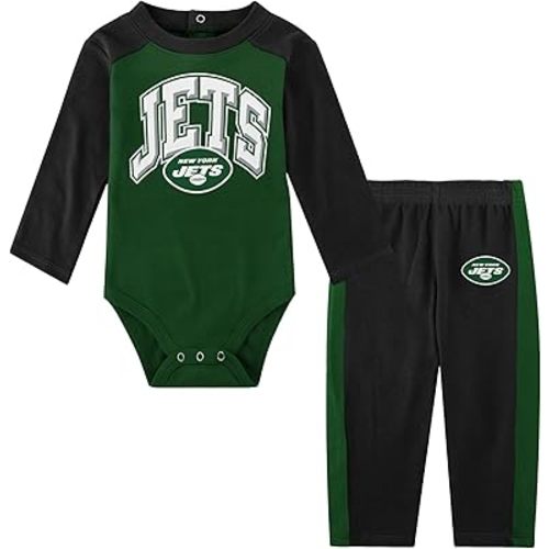 NFL New Born Infant 0/3M-6/9M Officially Licensed Arched Logos 2 Pack Long Sleeve Bodysuit Creeper and Pants Set
