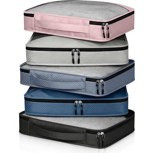 5 Pcs Packing Cubes for Suitcase Large Travel Cubes Carry on Luggage Organizer Bags for Clothes Accessories(S,Morandi)