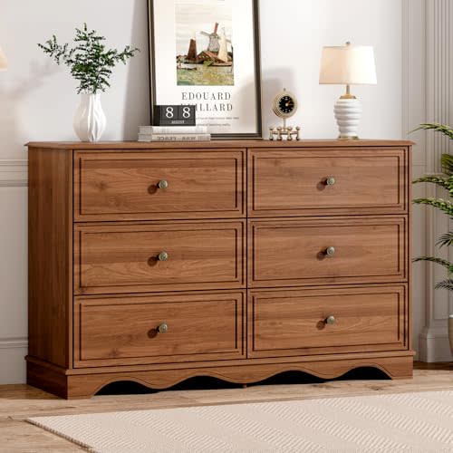 Chrangmay Modern Chest of Drawers with 6 Drawers,Deep Drawers,Clothes Organizer,Large Storage Cabinet for Living Room, Bedroom,Hallway,with Anti-Tipping Device,Brown