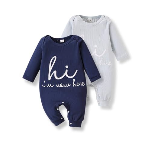 Newborn Baby Boys One Piece Romper 2 Pack Long Sleeve Outfits Clothes