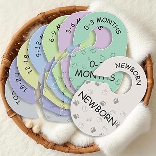 Baby Closet Dividers for Clothes Organizer, 8 PCS Double-Sided Cute Hanger Dividers for Newborn to Toddler, Baby Clothes Size Dividers for Boys & Girls