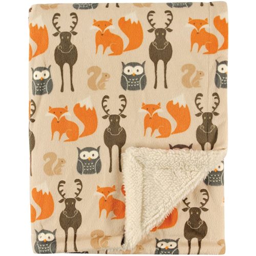 Hudson Baby Unisex Baby Plush Mink and Sherpa Blanket, Forest, One Size