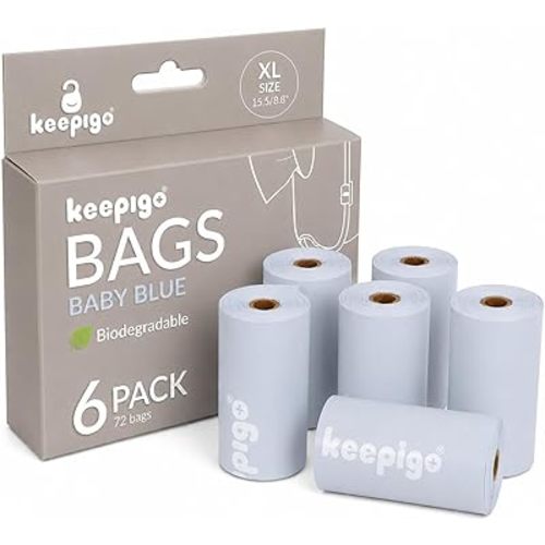 Compostable Disposable Diaper Bags Refills | 6 Rolls, 72 Leak-Proof, XL Biodegradable Baby Poop Bags | Eco-Friendly Diaper Trash Bags for Home, Travel, Pet Waste | Odor-Free, (Blue)