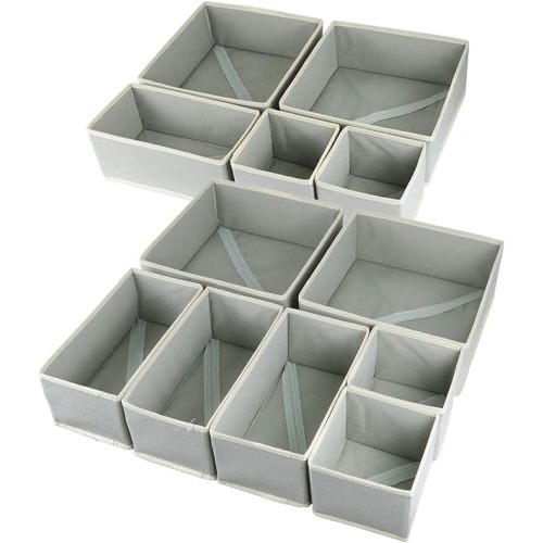 Fordonral 12 Pack Drawer Organizer Clothes, Foldable Fabric Dresser Organizer Closet Organizers and Storage Box for Underwear,Folded Clothes,Baby Clothing,Socks,Bra,Towels,Ties(12 Pack,Beige)