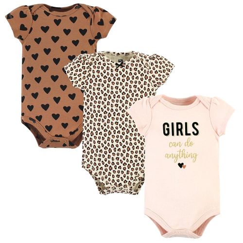 Hudson Baby Unisex Baby Cotton Bodysuits, Cinnamon Hearts, 12-18 Months