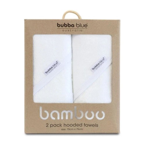 2pc Bubba Blue Bamboo Cotton Hooded Baby/Newborn/Infant Bath Towels White