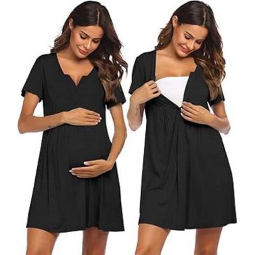 Ekouaer Labor and Delivery Gown, Nursing Nightgown, Maternity Nightgowns for Hospital Short Breastfeeding Nightgown Black S