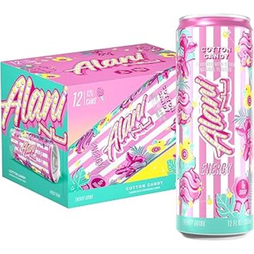 Alani Nu COTTON CANDY, Sugar Free, Low Calorie Energy Drinks, 200mg Caffeine, Biotin, B Vitamins, Zero Sugar, 10 Calories, 12 Fl Oz Cans, 12 Pack