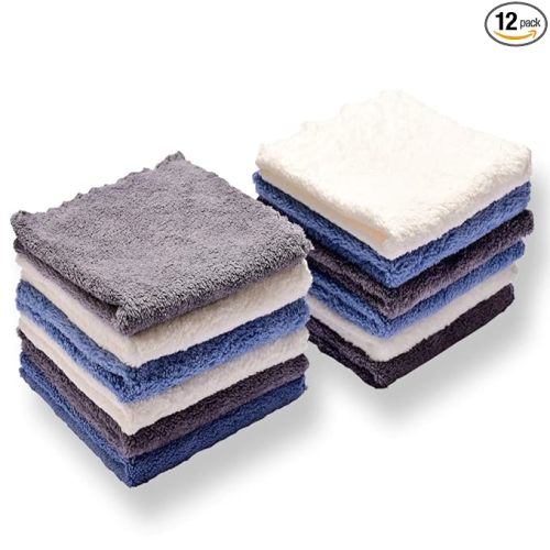 Kyapoo Baby Washcloths 12 Pack 12x12 Inches Microfiber Coral Fleece Extra Absorbent and Soft for Newborns, Infants and Toddlers-3