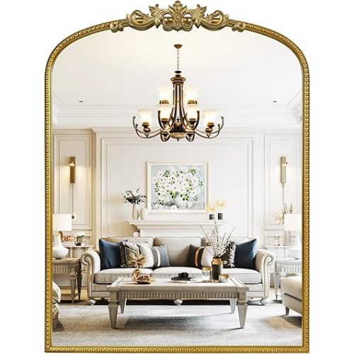 WallBeyond Gold Vintage Mirror for Vanity 24x32 Inch, Gold Antique Mirror with Ornate Frame, Arched Vintage Wall for Bathroom, Living Room, Fireplace, Entryway