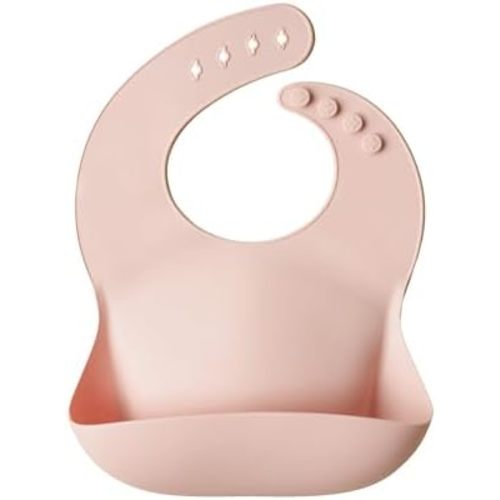 mushie Silicone Baby Bib | Adjustable Fit Waterproof Bibs (Blush)