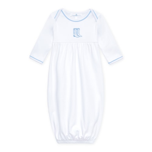 Darling Cowboy Boots Hand-Embroidered Gathered Gown - Light Blue