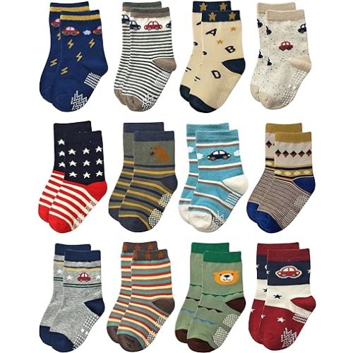 Amazon.com: RATIVE Non Skid Anti Slip Crew Socks With Grips For Baby Infant Toddlers Kids Boys: Clothing, Shoes & Jewelry