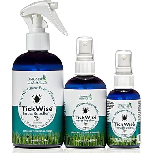 3 Moms Organics TickWise | DEET- Free, Tick and Insect Repellent | Plant Based Essential Oils and All Natural Ingredients | Safe for Kids, Adults, Dogs and HorsesTrio 8oz,4oz,2oz