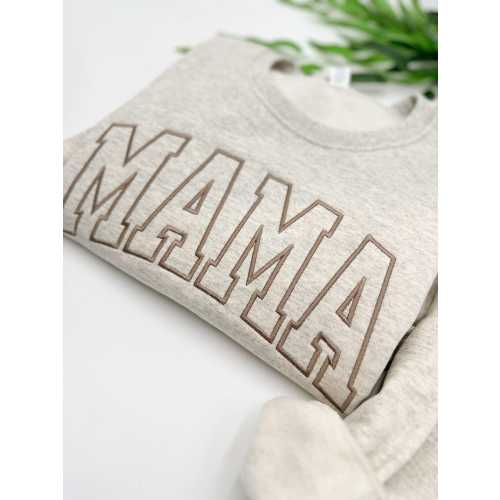 Embroidered Mama Sweatshirt, Suede Brown Thread, Oatmeal Heather Crewneck