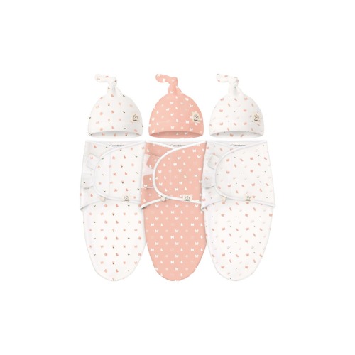3-Pack Soothe Swaddle Wraps with Knot Hats, Medium