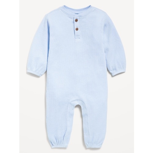 Long-Sleeve Henley Waffle-Knit One-Piece for Baby