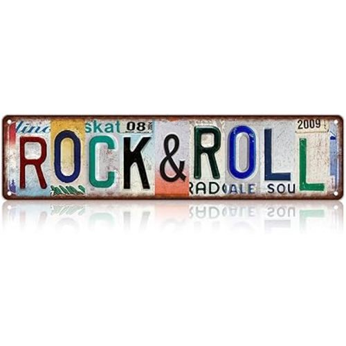 Vintage Rock & Roll Street Sign Wall Decor Metal Tin Signs for Bar Home Bedroom Garage,16x4 Inch Aluminium