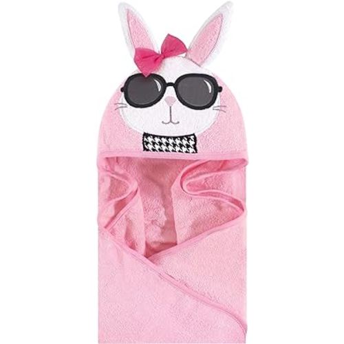 Hudson Baby Unisex Baby Cotton Animal Face Hooded Towel, Chic Bunny, One Size