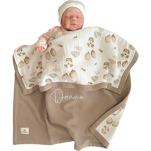 Personalized Baby Blanket with Name – Handmade 100% Organic Cotton Newborn Gift | Custom Knit Blanket for Boys, Girls, Kids & Baby Showers