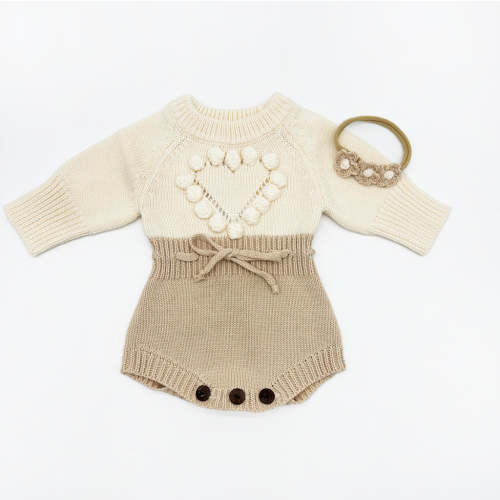 0-3mo Cream Heart Romper Set