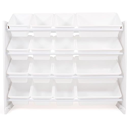 Humble Crew Toy Storage Organizer with 16 Removable Storage Bins for Kids Playroom, 4-Tier Toddler Toy Organization and Storage, White/White