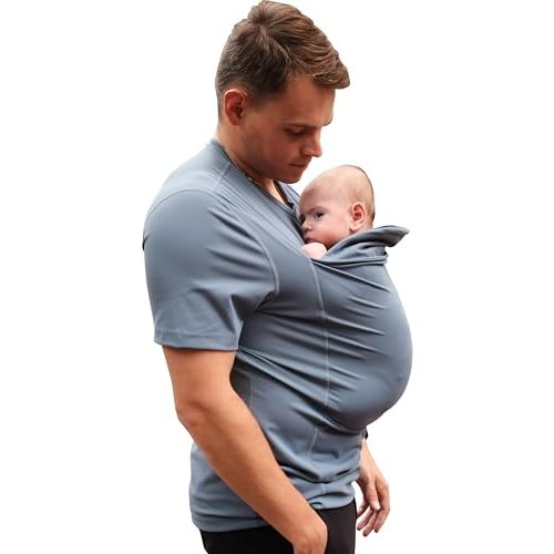 Lalabu The Dad Shirt | Hands-Free Baby Carrier for Dad with Kangaroo Pouch | Engineered for Bonding, Safety, & Comfort for Newborns Up to 15 Lbs. | CPSC Compliant - Brook - XL