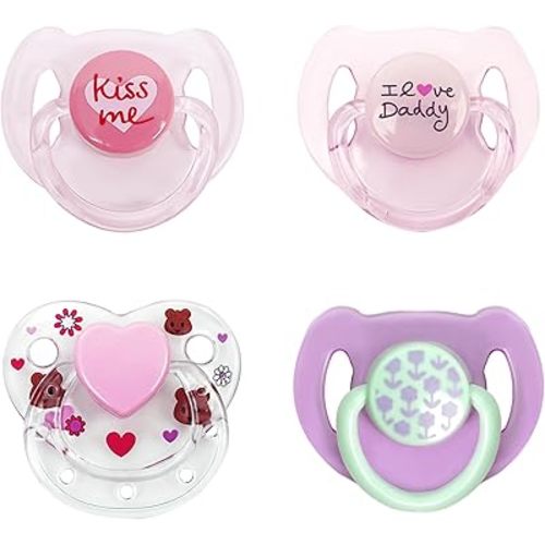 MAREBABY Pink Purple Magnetic Pacifier Set 4 Pcs Reborn Baby Doll Feeding Toy Accessories for Kids Gift
