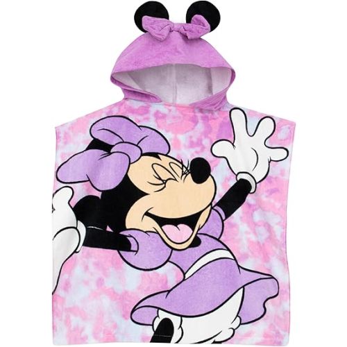 Disney Minnie Mouse Hooded Towel | Minnie Mouse Towel Poncho with 3D Ears and Bow | Girls Beach Towels| One Size Pink