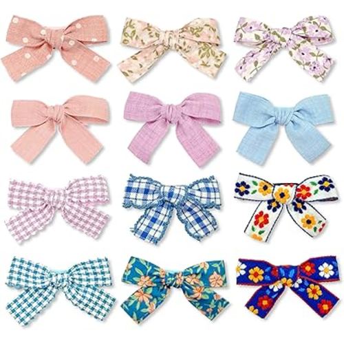 Baby Girl Hair Clips Set, 12 Pcs Hair Bows Barrettes Handmade Accessories Alligator Clip for Little Girls Babies Toddlers Child Kids Teens Gifts