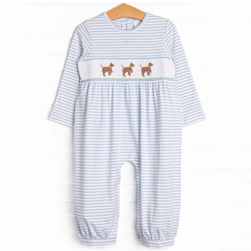 Puppy Present Smocked Romper, Blue – Stitchy Fish