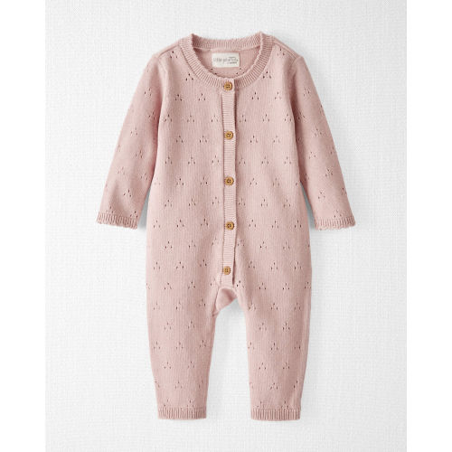 Baby Girl Organic Cotton Sweater Knit Pointelle Jumpsuit - Pink - Little Planet | Carter's