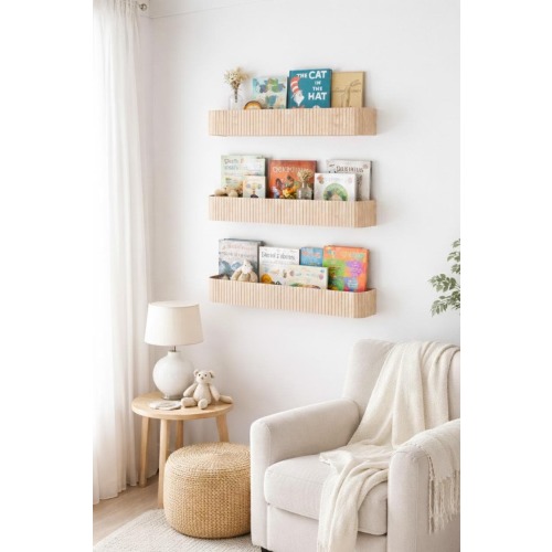 Fluted Nursery Bookshelf, Flippable Book Shelves, Display Shelf, Rounded Floating Shelves, Made in USA