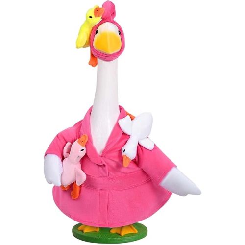 JcHrmers Lady Porch Goose Outfit Pink Robe with 3 Plush Baby Geese for 23 Inches Cement Outdoor Lawn Garden Yard Patio Statue Decor
