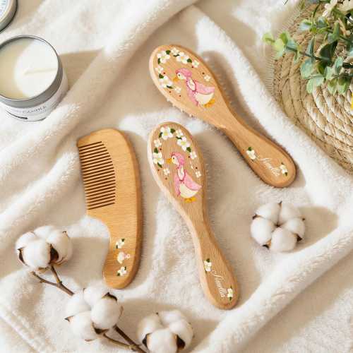 Personalized Wooden Baby Hairbrush Set,Custom Engraved Keepsake for Newborns,Baby Hair Brush and Comb,Baby Shower Birthday Gift for Girl Boy