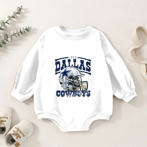 Vintage Dallas Football Baby Romper Sweatshirts Kids's 0-3M White sold by Wandis Eyelet | SKU 1731746963 | Printerval