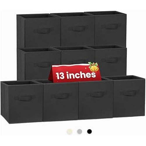 Large Storage Cubes- 13 Inch Cube Storage Bins for Organizing Shelves Kallax - Nursery Closet Organization Bins for Clothes Blanket - 10 Pack Collapsible Decorative Storage Box for Living Room (Black)