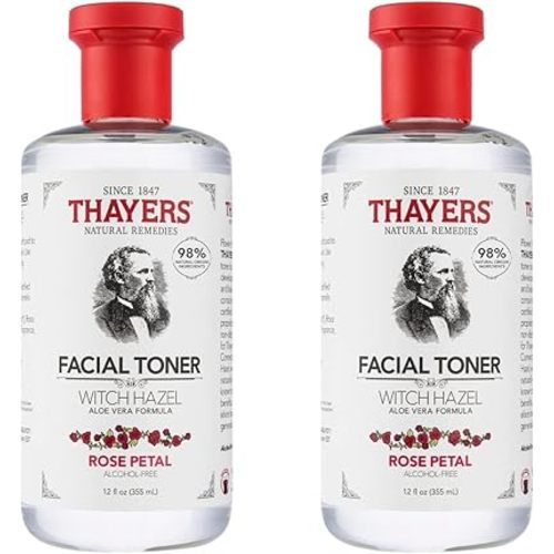 THAYERS Alcohol-Free, Hydrating Rose Petal Witch Hazel Facial Toner with Aloe Vera Formula, Vegan, Dermatologist Tested and Recommended, 12 Oz (Pack of 2)