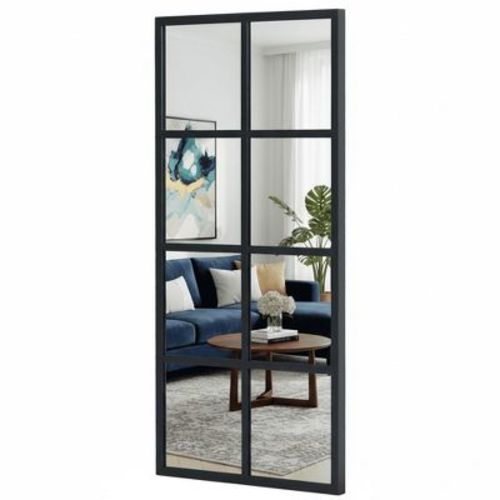 JIONJOY Minimalist Black Metal Framed Wall Mirror, Window-Style Accent Mirror, Shatterproof Entryway Mirror-1 Pack