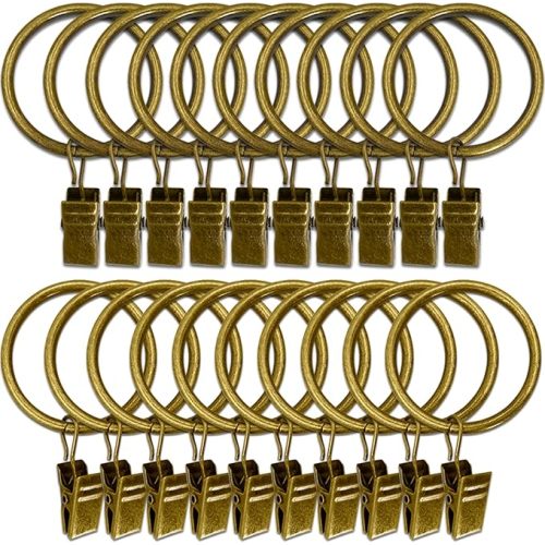 40 Pack Metal Curtain Rings with Clips, Drapery Clips with Rings, Curtain Rod Clips Hooks, Decorative Windows Hanging Curtain Hangers, 1.5 Inch Interior Diameter, Bronze
