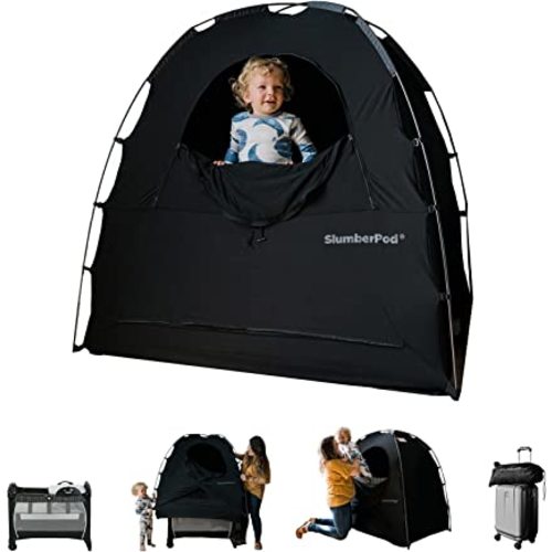 SlumberPod The Original Blackout Sleep Tent Travel Essential for Babies and Toddlers, Mini Crib and Pack N Play Cover, Sleep Pod for Kids with Monitor Pouch and Fan Pouch, Blocks 99% Light, Black
