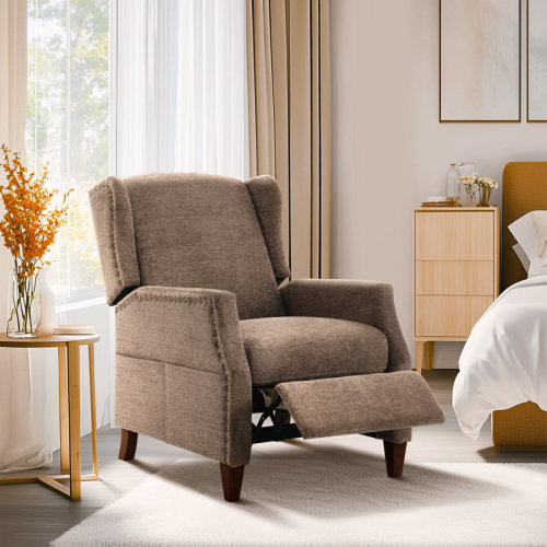 Gracie Oaks Kars Nail-head Upholstered Push Back Recliner With Storage Pocket & Reviews | Wayfair