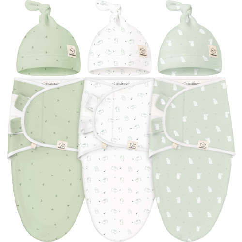 3-Pack Soothe Swaddle Wraps with Knot Hats (Bunnies) - KeaBabies